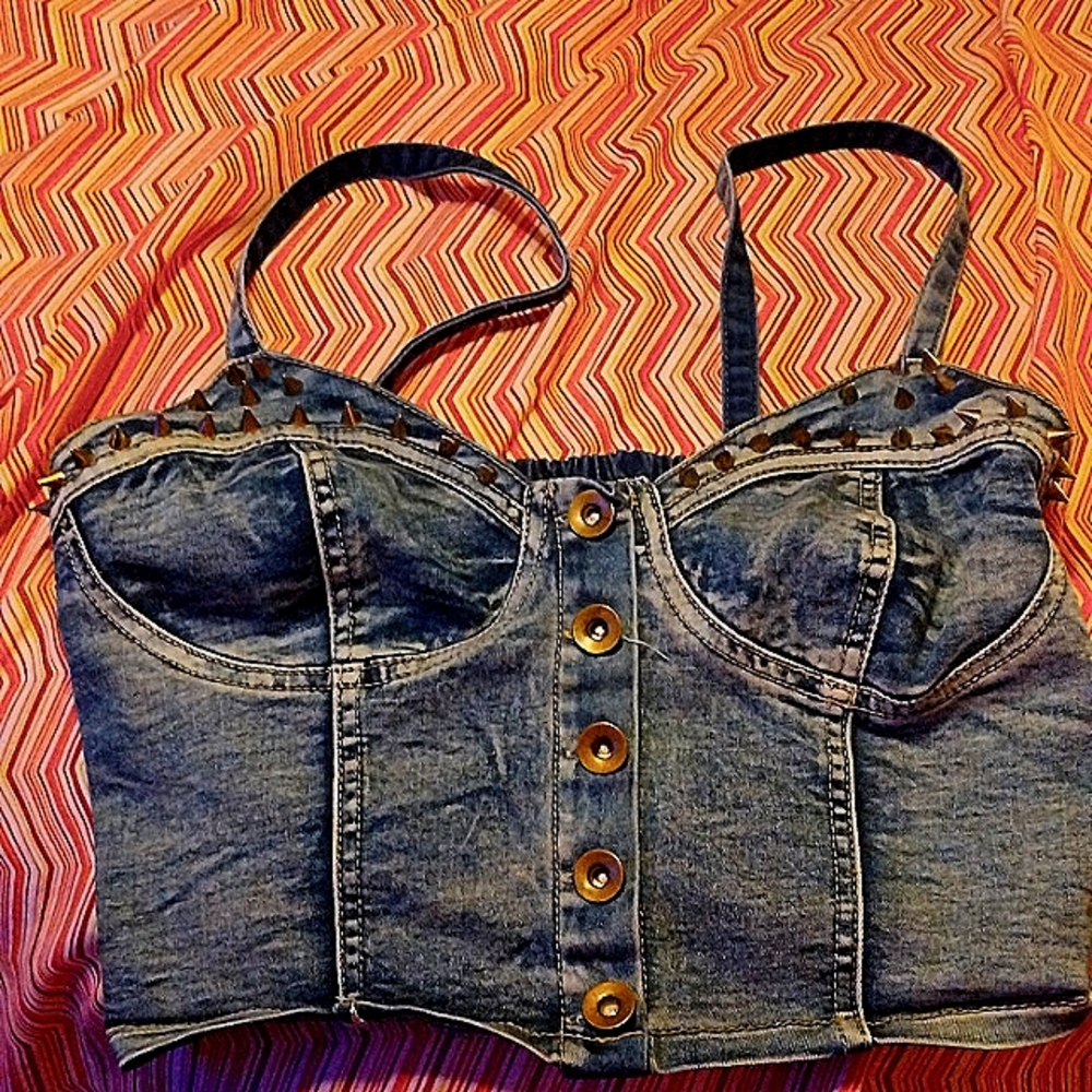 denim bustier with spikes button down, forever 21 M